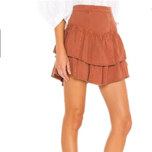 Free People Ruffles in the Sand Mini Skirt in Petrichor Rust