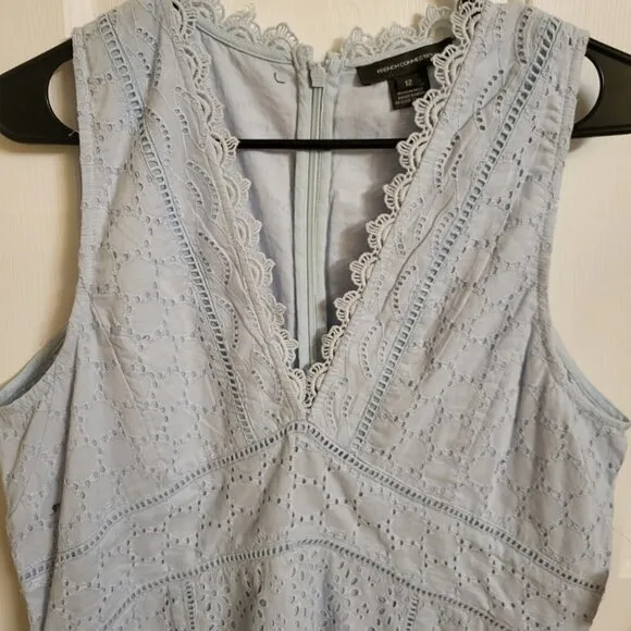 French Connection Women's Eso Zhara Lace V Neck Dress Light Dream Blue 12 NWT