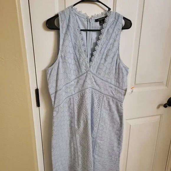 French Connection Women's Eso Zhara Lace V Neck Dress Light Dream Blue 12 NWT