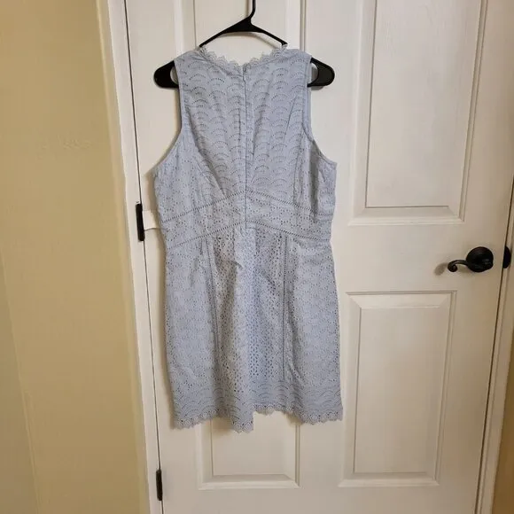 French Connection Women's Eso Zhara Lace V Neck Dress Light Dream Blue 12 NWT