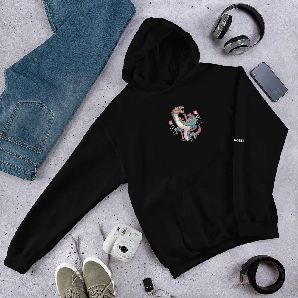 Front and Back Men's Fleece Black Hoodie DRAGON