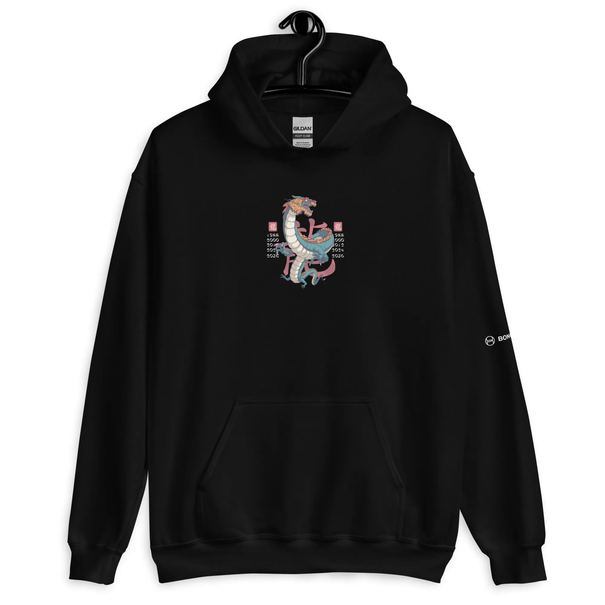 Front and Back Men's Fleece Black Hoodie DRAGON