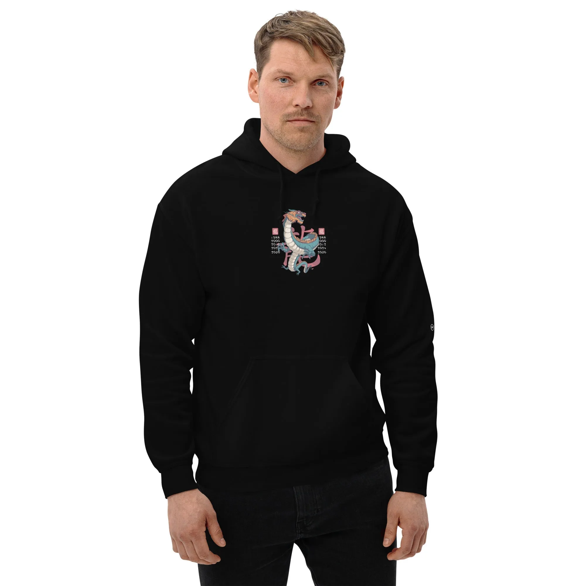 Front and Back Men's Fleece Black Hoodie DRAGON