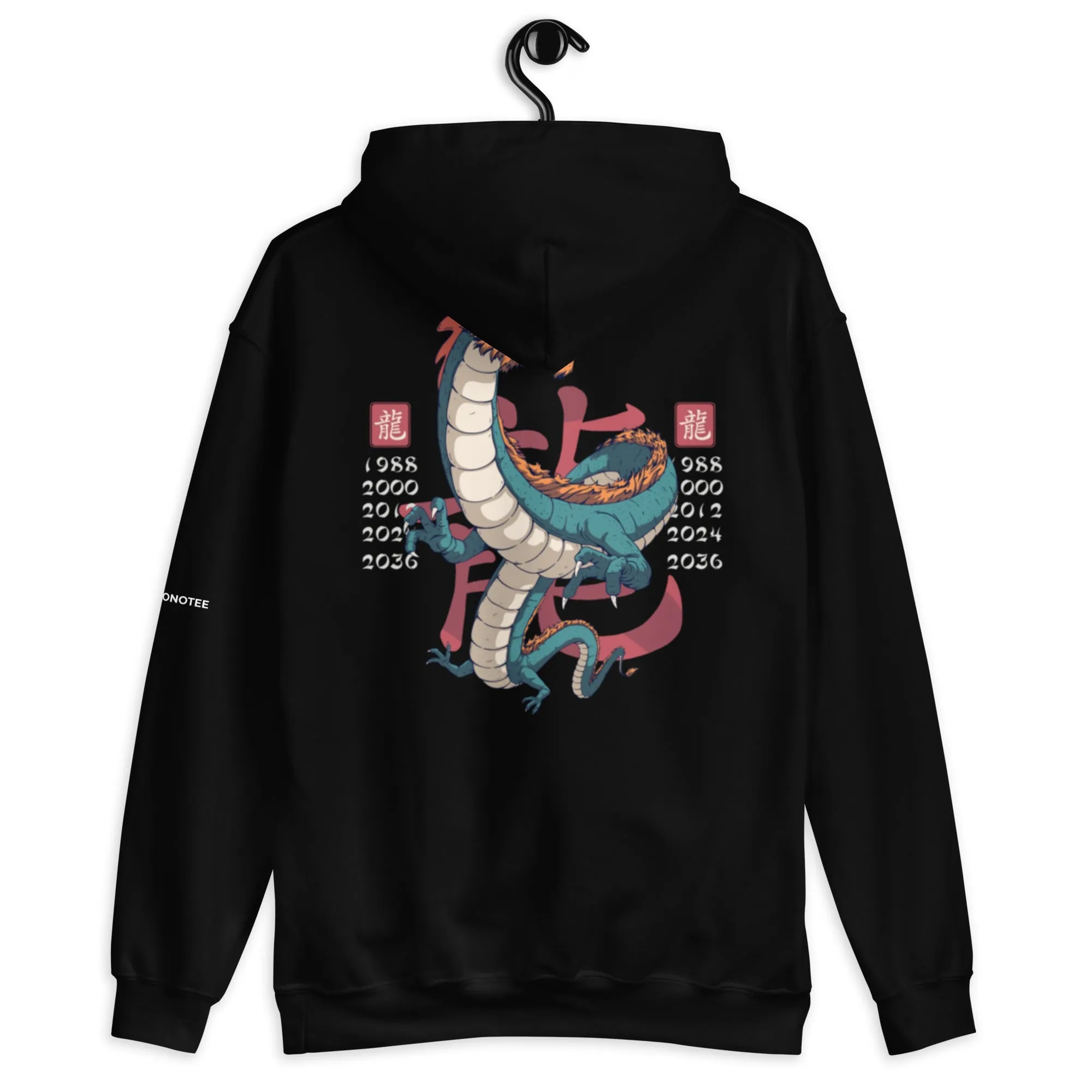 Front and Back Men's Fleece Black Hoodie DRAGON
