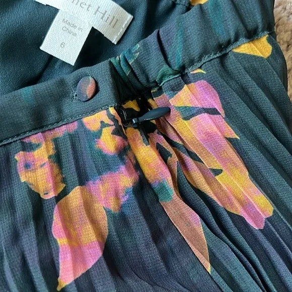 Garnet Hill Recycled Pleated Midi Skirt Midnight Pine Floral