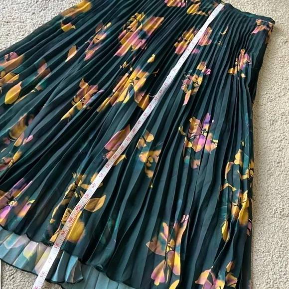 Garnet Hill Recycled Pleated Midi Skirt Midnight Pine Floral