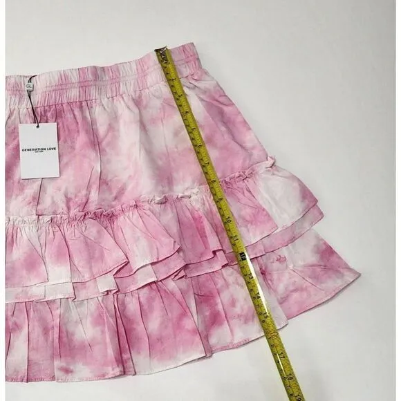 GENERATION LOVE - Size L - Women’s Pink Athena Tie Dye Cotton Tiered Mini Skirt