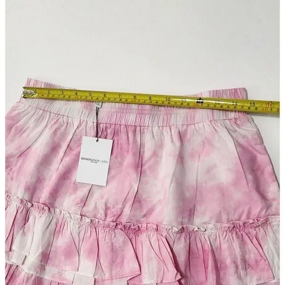 GENERATION LOVE - Size L - Women’s Pink Athena Tie Dye Cotton Tiered Mini Skirt