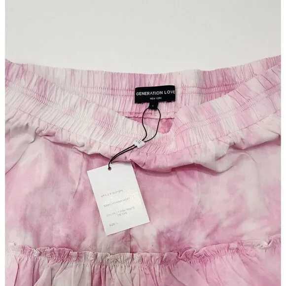 GENERATION LOVE - Size L - Women’s Pink Athena Tie Dye Cotton Tiered Mini Skirt
