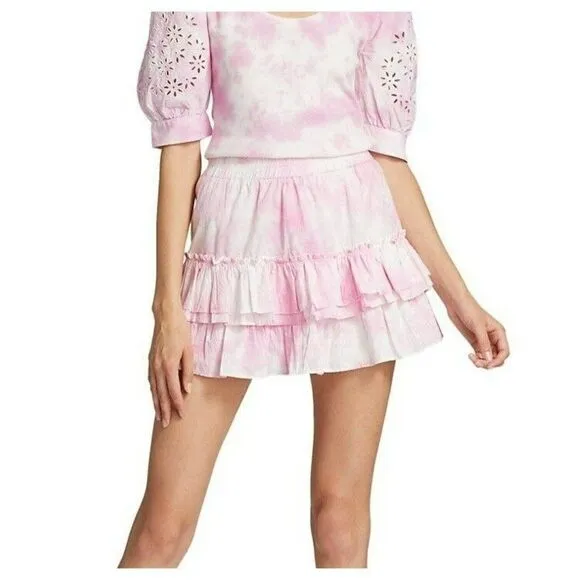 GENERATION LOVE - Size L - Women’s Pink Athena Tie Dye Cotton Tiered Mini Skirt