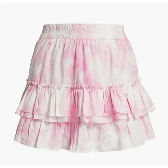 GENERATION LOVE - Size L - Women’s Pink Athena Tie Dye Cotton Tiered Mini Skirt