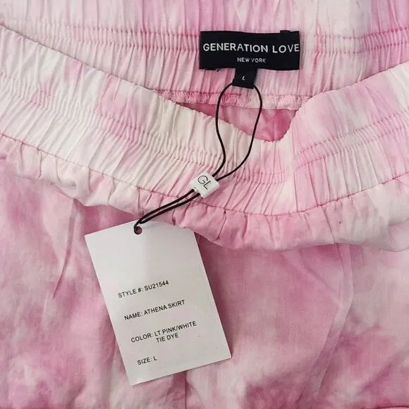 GENERATION LOVE - Size L - Women’s Pink Athena Tie Dye Cotton Tiered Mini Skirt