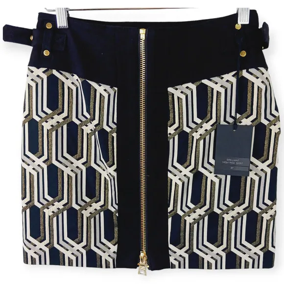 Genetic x Liberty Ross SZ 27 Metallic Jacquard Mini Skirt NWT $375 Vogue