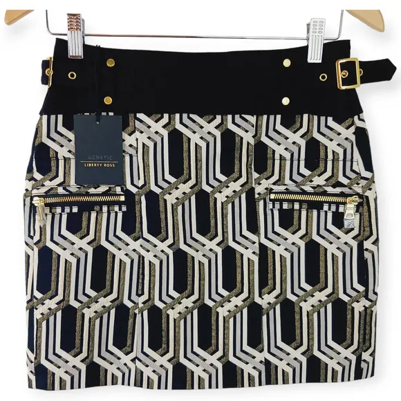 Genetic x Liberty Ross SZ 27 Metallic Jacquard Mini Skirt NWT $375 Vogue