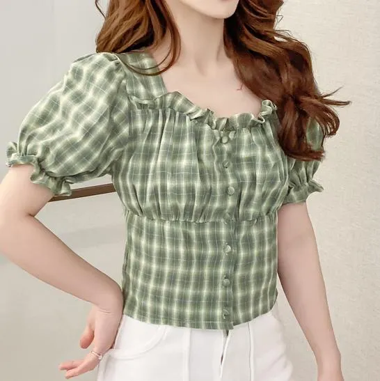 Green plaid Crop Top SD00337