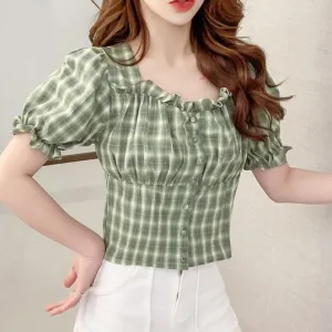 Green plaid Crop Top SD00337