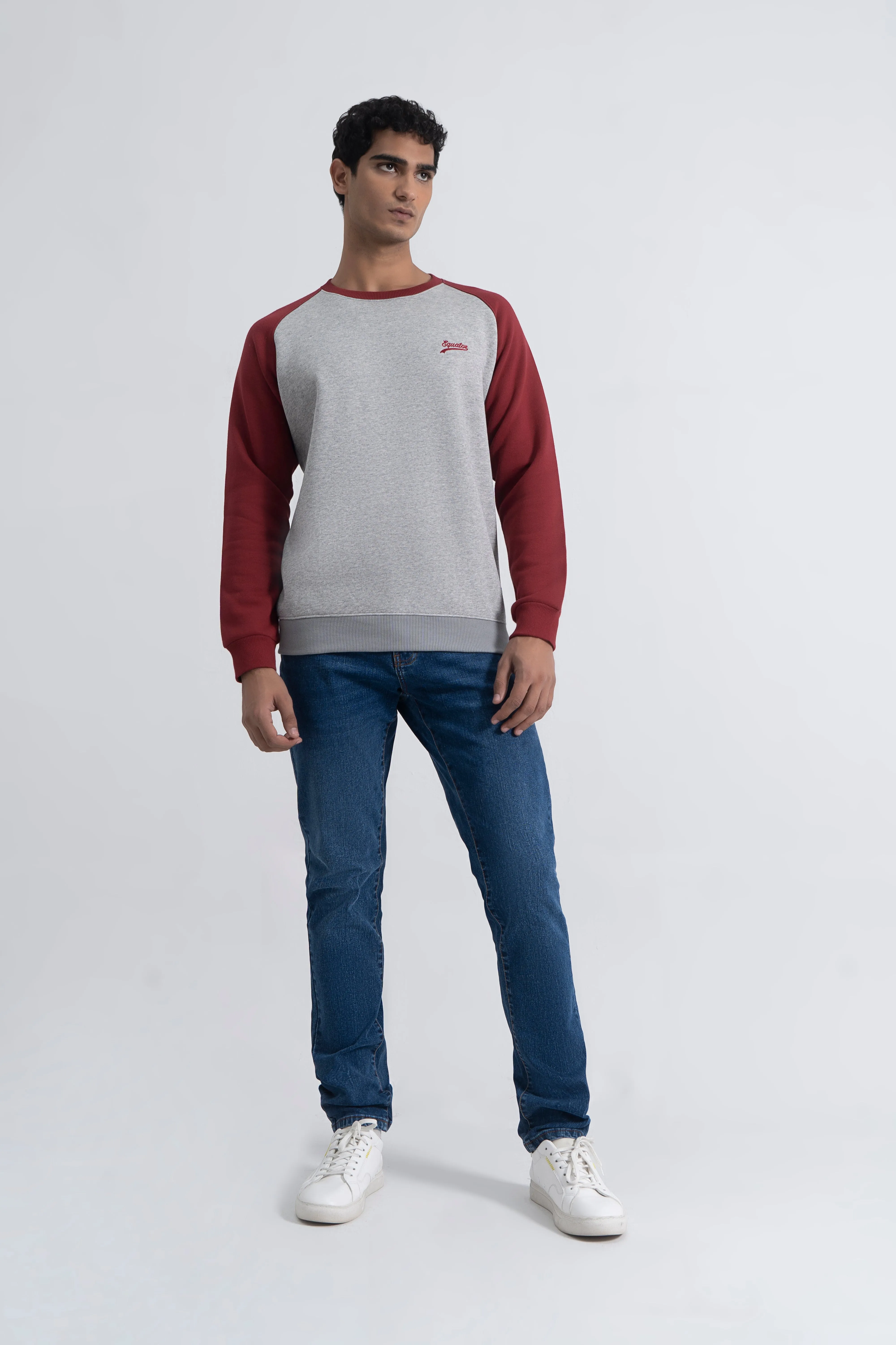 Grey & Maroon Basic Sweatshirt