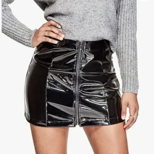 Guess Dylan Black Pleather Faux Leather Front Zip Mini Skirt size 2