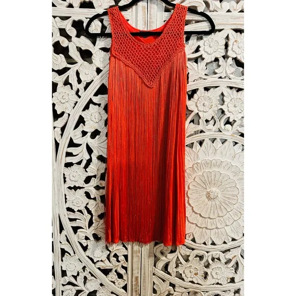 Guess Fringe Dress Crochet Sleeveless Party Cocktail Mini Size M