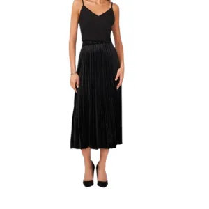 Halogen Pleated Velvet Black Midi Skirt - Sz Small