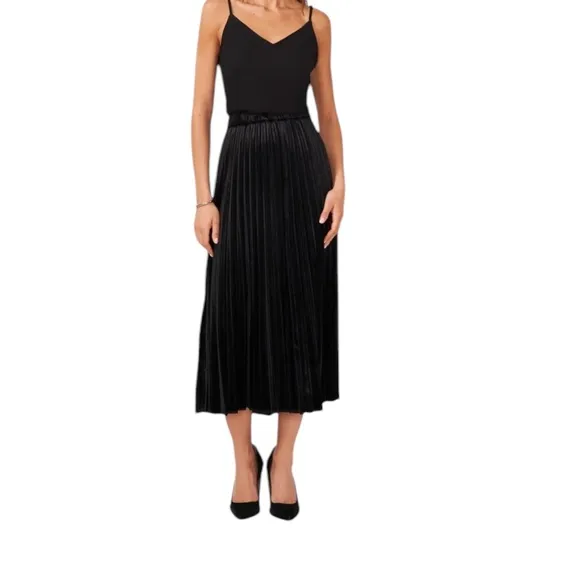 Halogen Pleated Velvet Black Midi Skirt - Sz Small