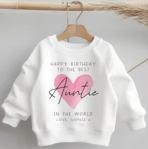 Happy Birthday The Best Auntie Red Heart Personalised Toddler & Kids Sweatshirt