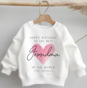 Happy Birthday The Best Grandma Red Heart Personalised Toddler & Kids Sweatshirt