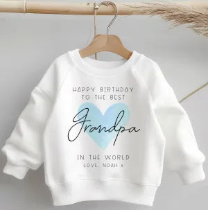 Happy Birthday The Best Grandpa Blue Heart Personalised Toddler & Kids Sweatshirt