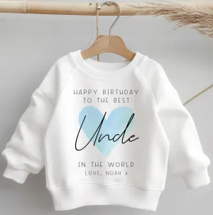 Happy Birthday The Best Uncle Blue Heart Personalised Toddler & Kids Sweatshirt
