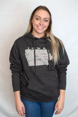 Hometown Iowa Hooded Sweatshirt-Charcoal Heather
