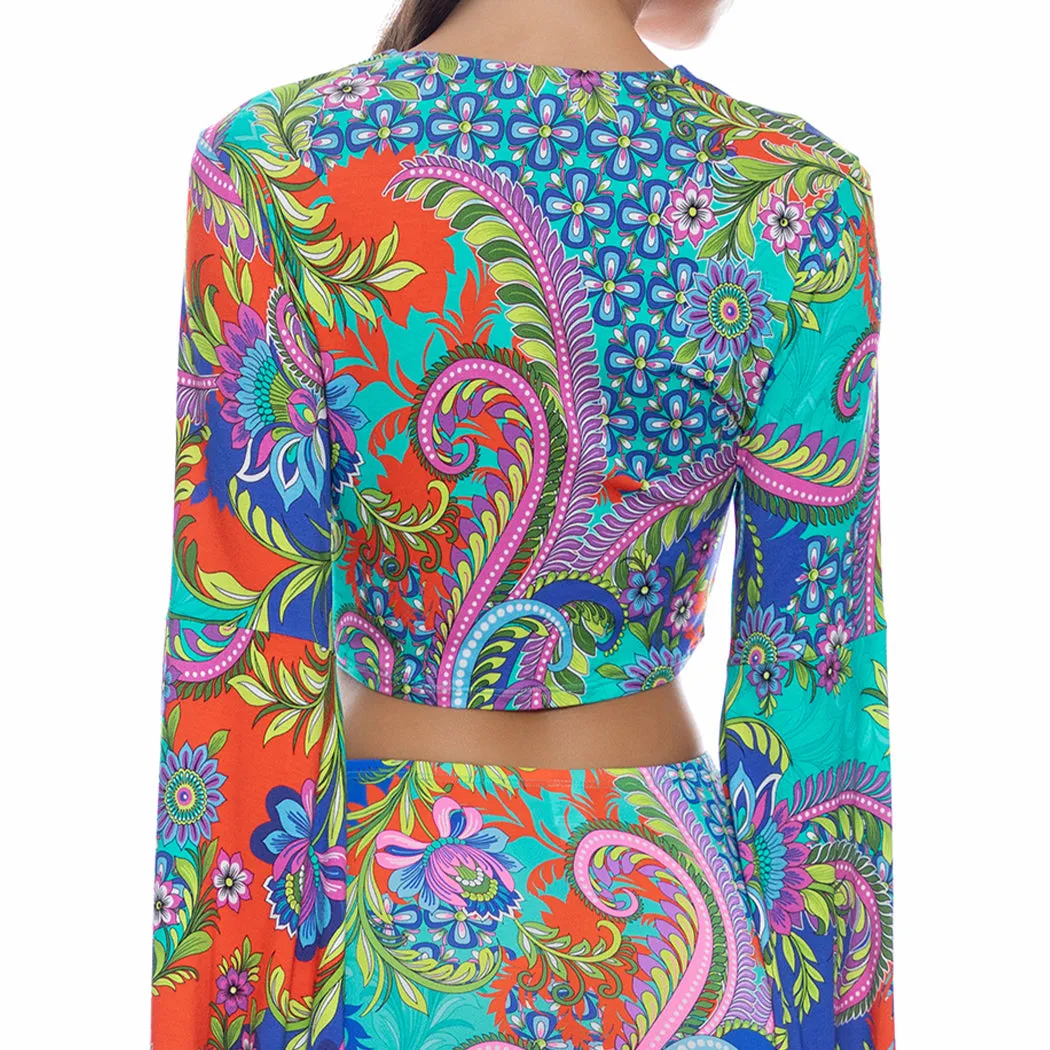 IN THE GROOVE - Bell Sleeve Scrunched Crop Top