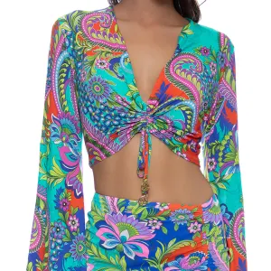IN THE GROOVE - Bell Sleeve Scrunched Crop Top