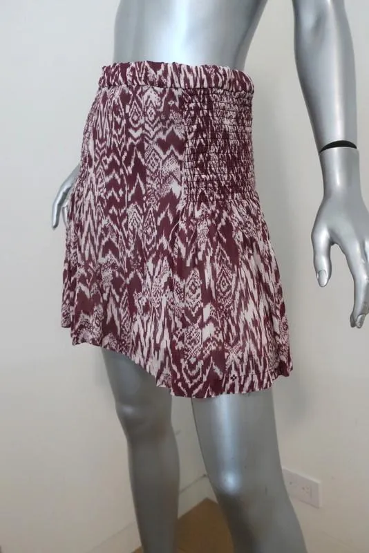 IRO Mini Skirt Adele Burgundy/White Printed Georgette Size 34