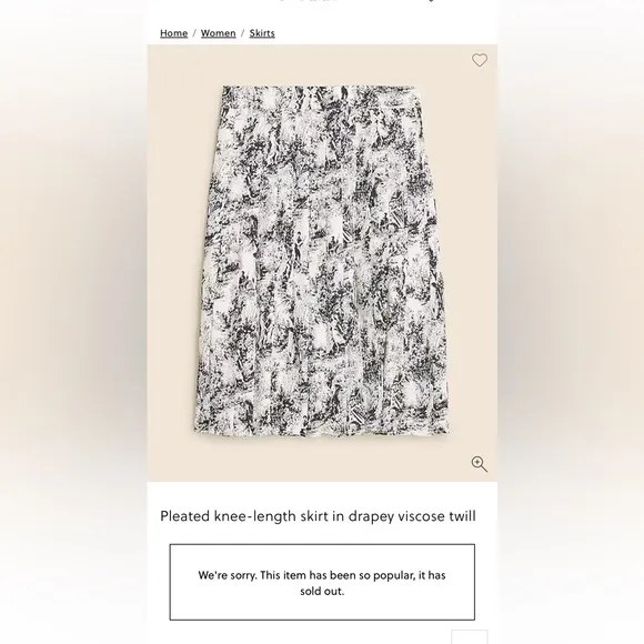J.Crew NWT pleated knee length skirt in drapery viscose twill