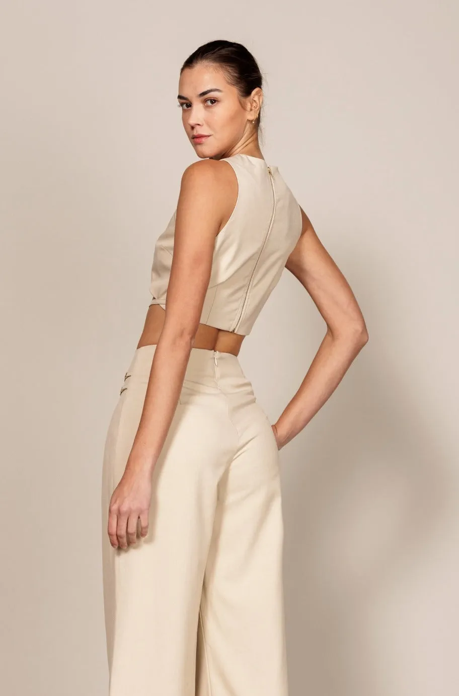 Jessica Beige Crop Top