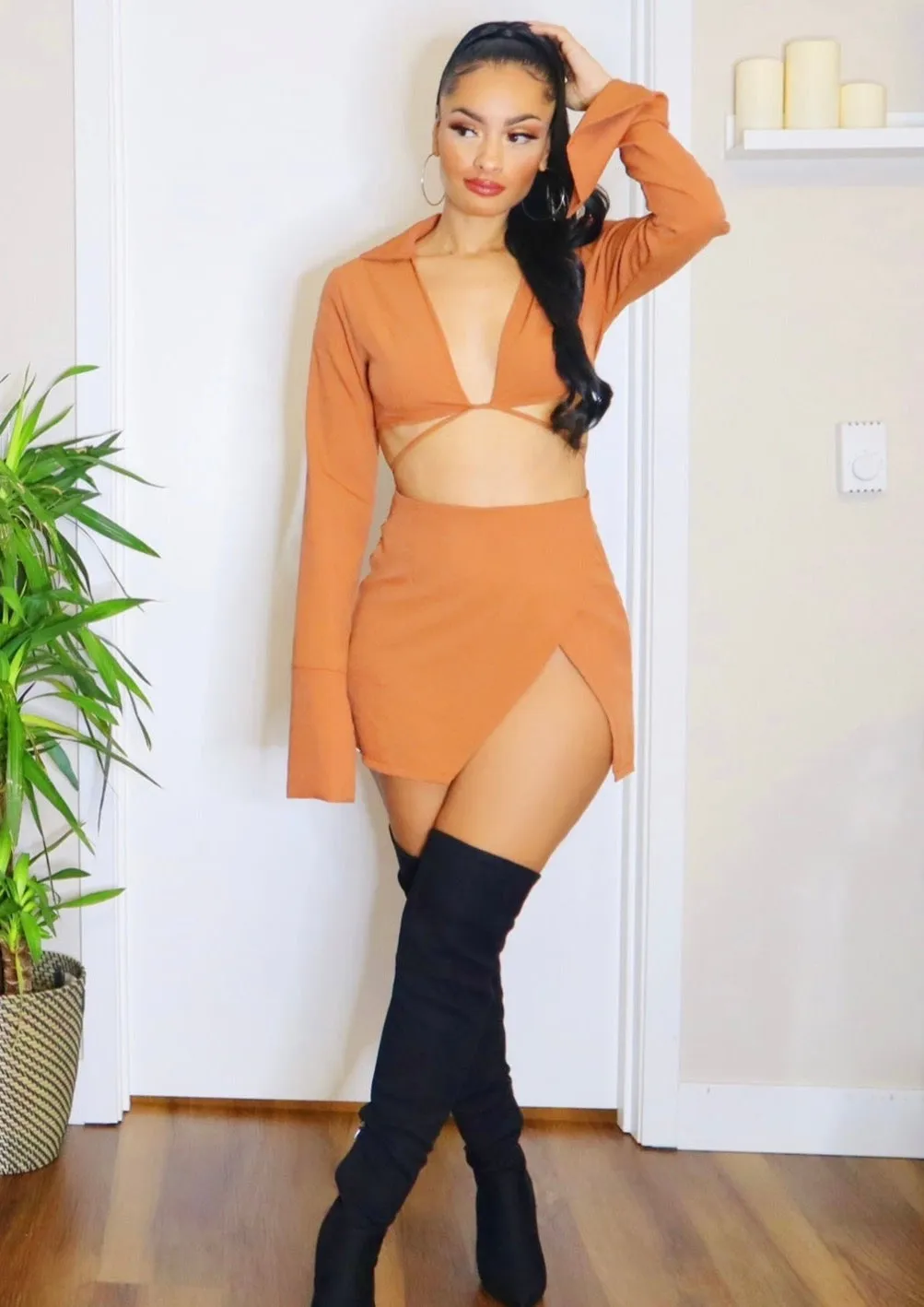 Jessica Leg Slit Skirt (Rust)