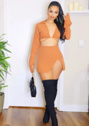 Jessica Leg Slit Skirt (Rust)