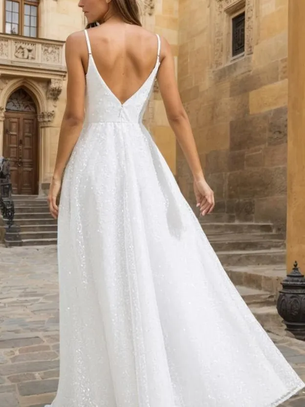 Jordie ivory sequin A-line dress with thin straps