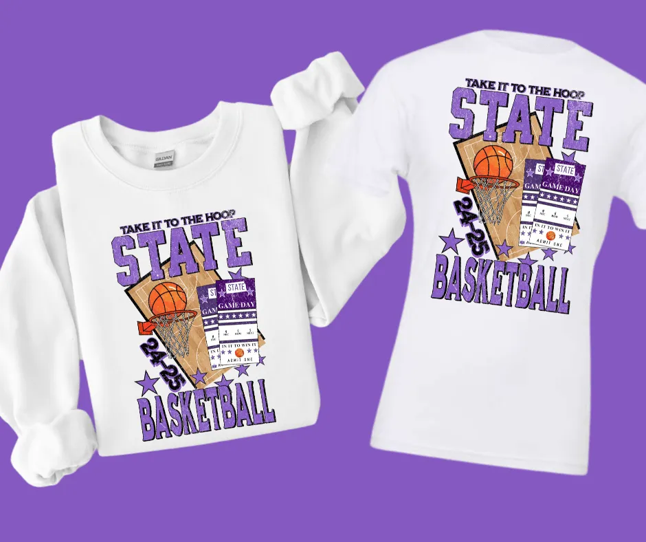 K STATE (PURPLE) Basketball Tickets WHITE Sweatshirt or Tee