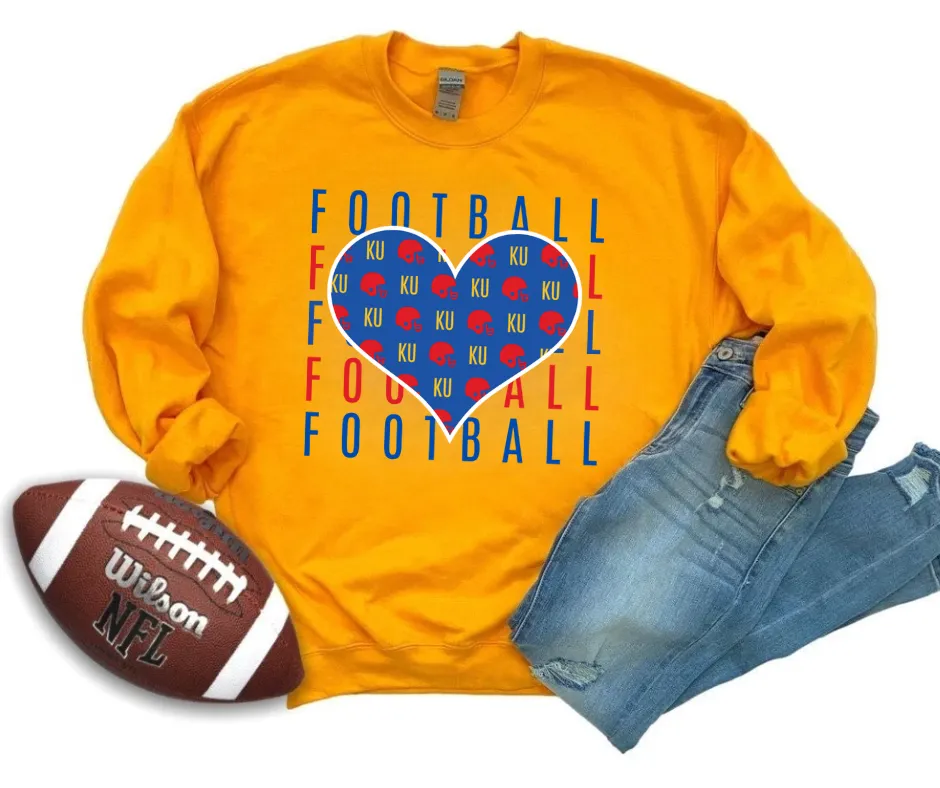 Kansas Football Heart Repeat Gold Sweatshirt