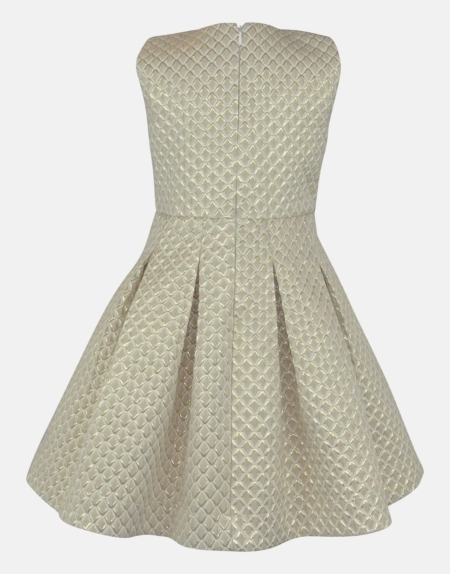 Katie : Cream & gold jacquard dress