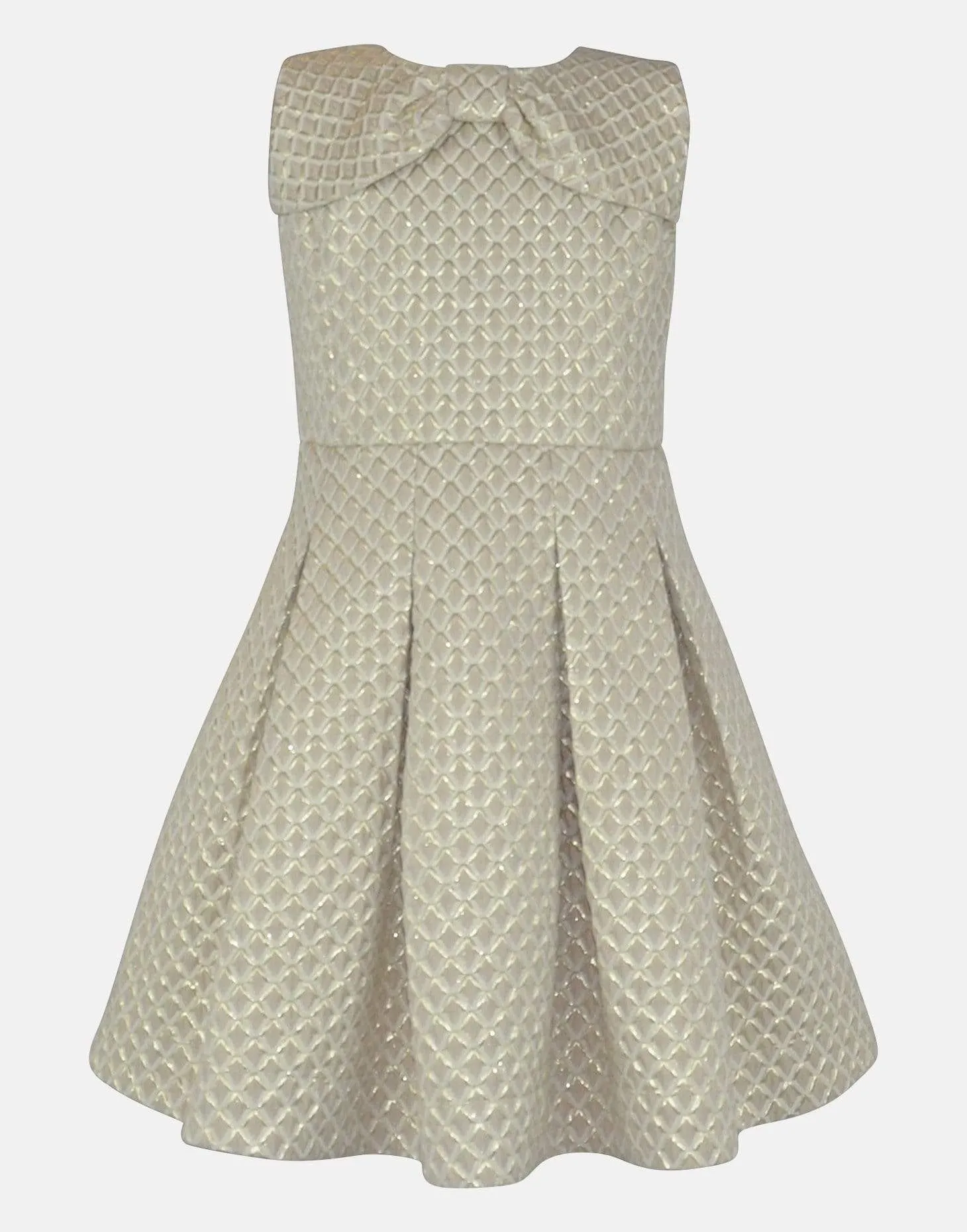 Katie : Cream & gold jacquard dress