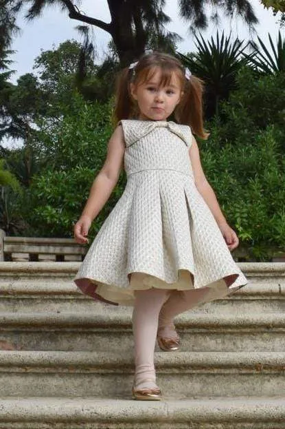 Katie : Cream & gold jacquard dress