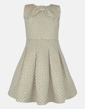 Katie : Cream & gold jacquard dress
