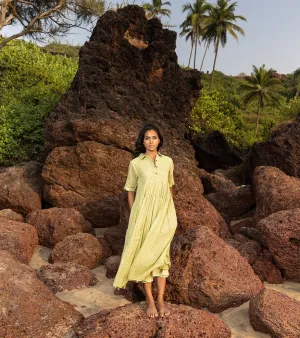 Khara Kapas I  Oh carol I Cotton Check forest Dress Lime green KK-24-35