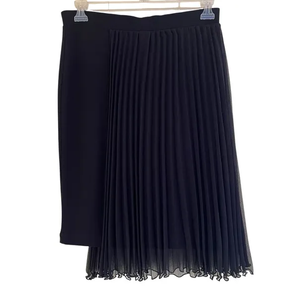 Komarov Black Knit Pencil Skirt with Crystal Pleat Overlay S