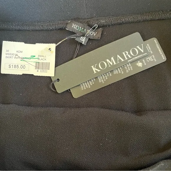 Komarov Black Knit Pencil Skirt with Crystal Pleat Overlay S