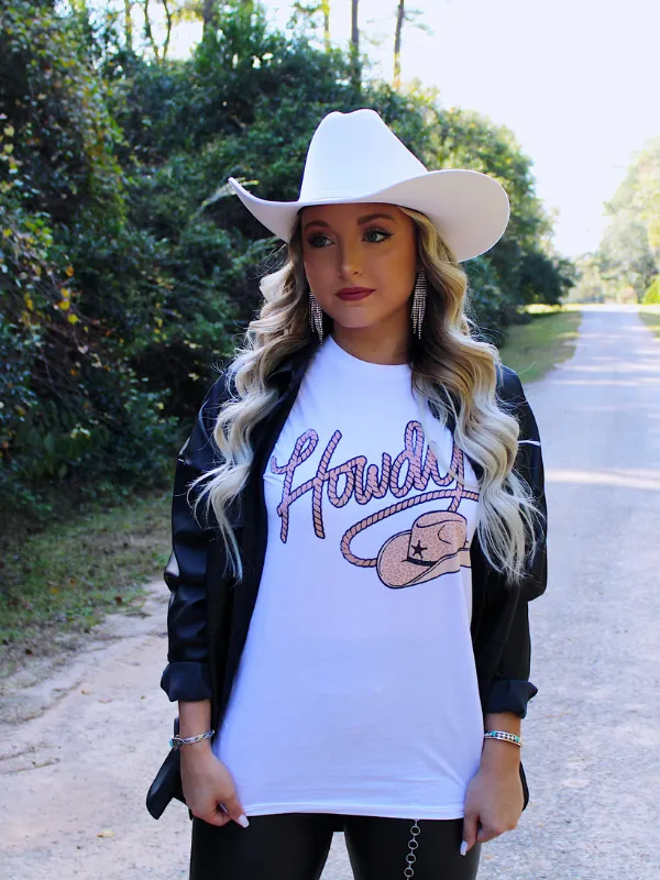 Lasso Howdy Hat Graphic T-Shirt, White