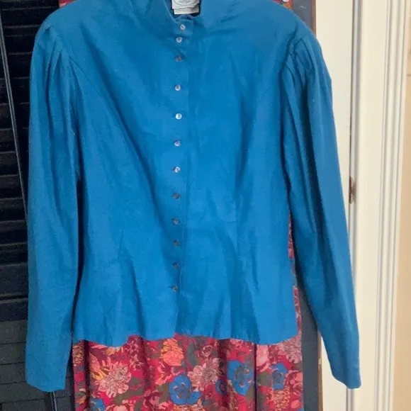 LAURA ASHLEY FLORAL SKIRT AND AQUA BLOUSE SET 14 &amp; 12-18MO MATCH