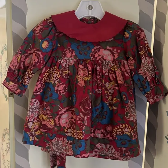 LAURA ASHLEY FLORAL SKIRT AND AQUA BLOUSE SET 14 &amp; 12-18MO MATCH